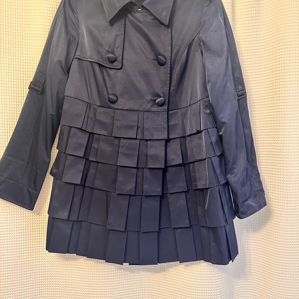 Etcetera Navy Pleated Tiered Trench Coat